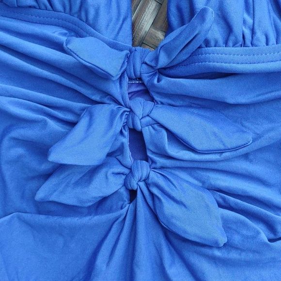 Carmen Marc Valvo PORT ROYALE Ruched Bow-Front Halter Tankini Top Small - Picture 6 of 8